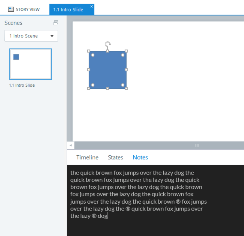 The Notes pane is behaving as expected.