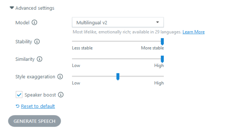 AI Text-to-speech settings