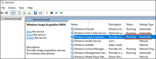 Windows Image Acquisition service status