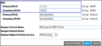Entering the two DNS Server values