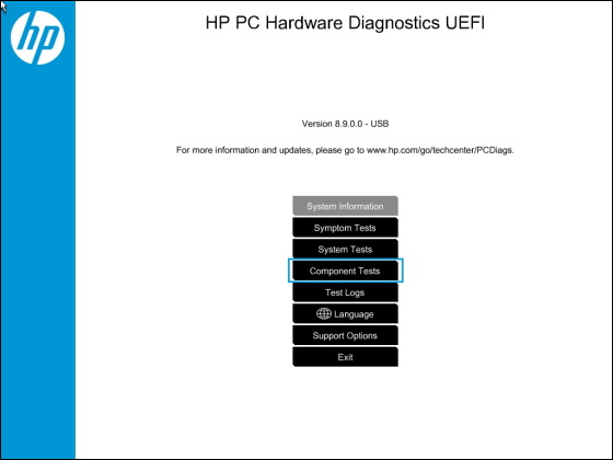 Selecting Component Tests in HP PC Hardware Diagnostic UEFI