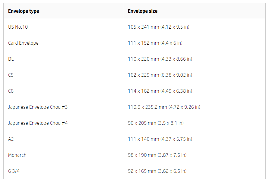 Envelopes won't print from the main tray...they are too big HP