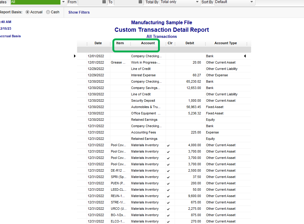 Finished goods and raw materials inventory report