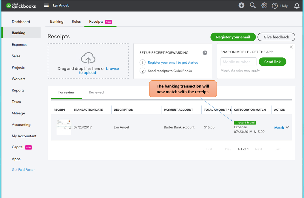 Quickbooks mobile app logs my receipts but the expense is ...