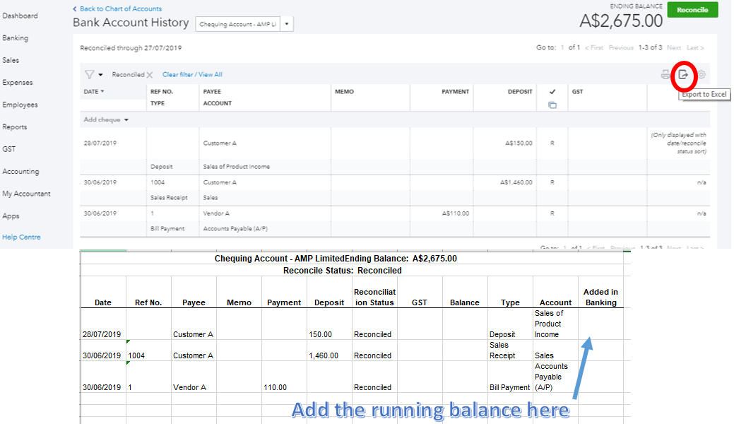 How can I view running balance when account view is filtered?