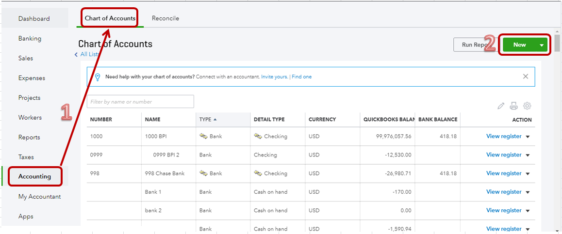 Quickbooks Online Chart Of Accounts Detail Type