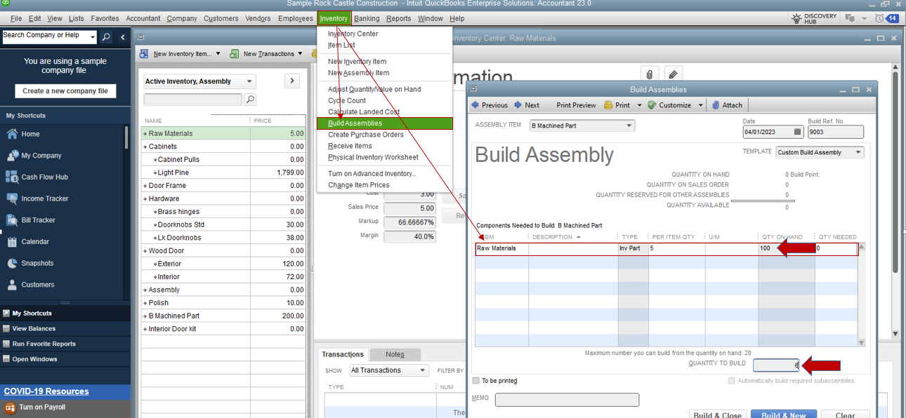 inventory assembly for multiple process in QuickBooks Desktop