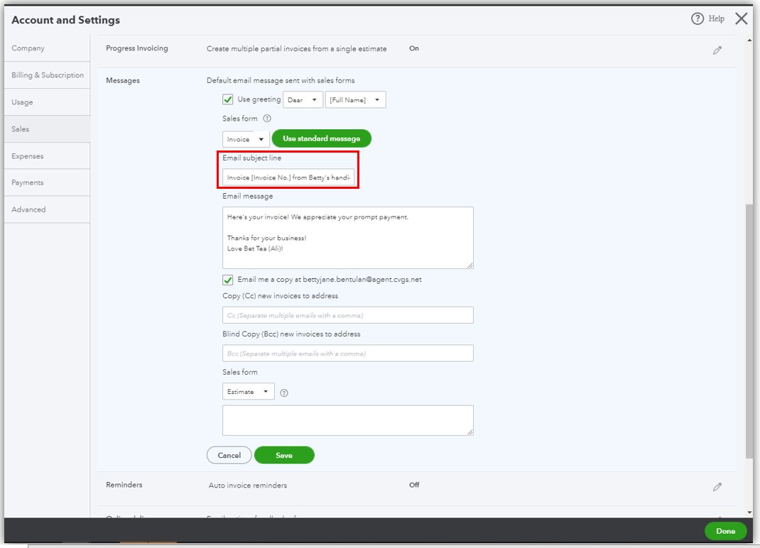 Can You Change The Subject Line On The Invoice 