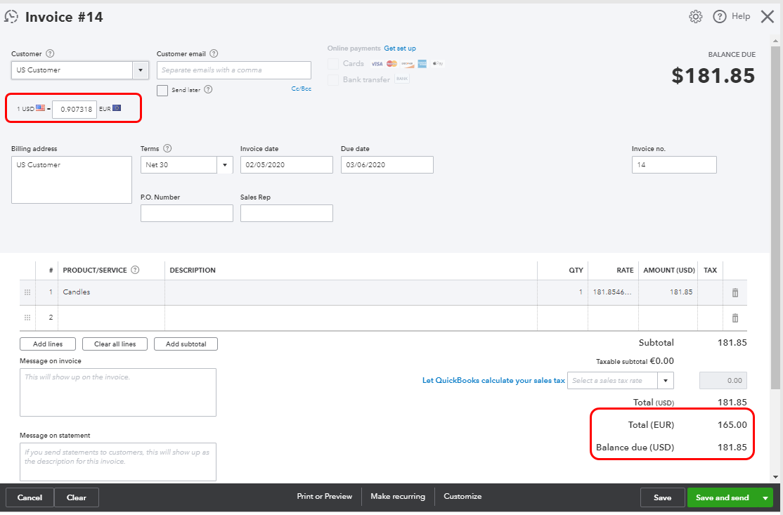 Multi currency on invoices (email)