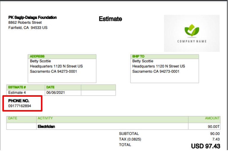 Solved Customized Estimate Template Page 2