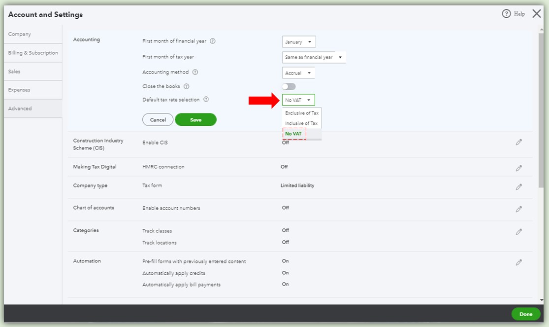 Quickbooks z vat 2025 code