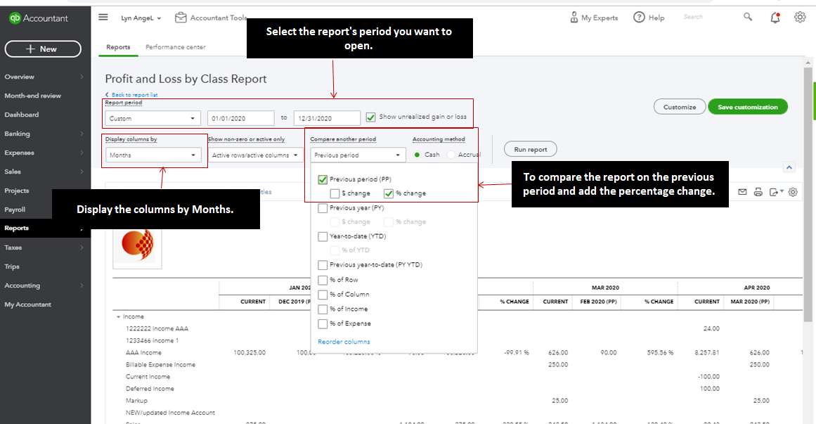 solved p l report with comparison month to previ loss statement ratio profit and