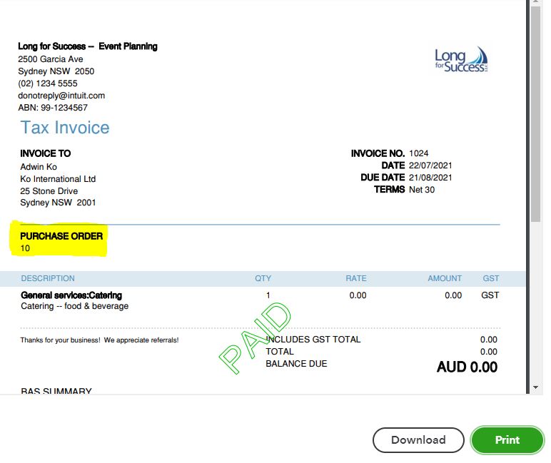 how-do-i-put-clients-purchase-order-number-on-invoice