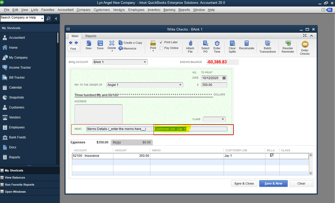 Include Customer:Job info on the check and on the voucher