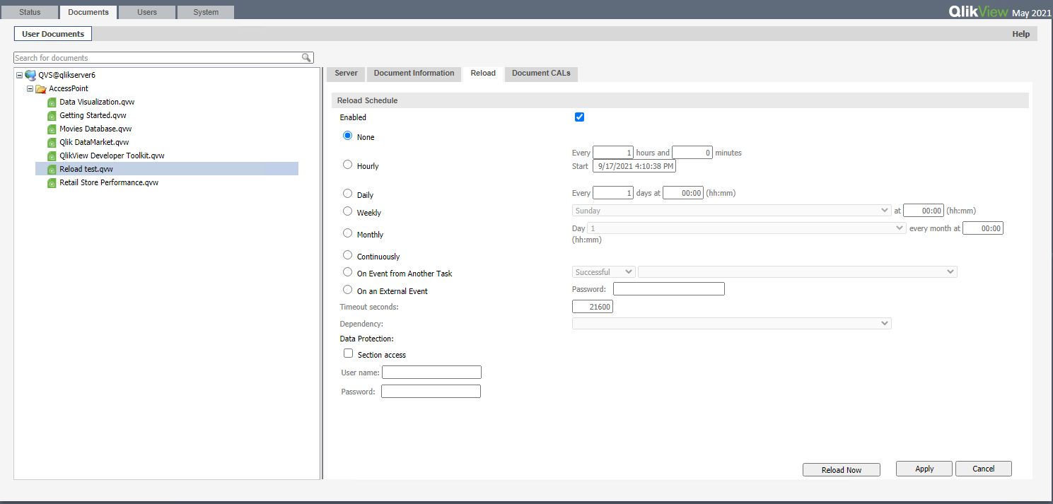 Reload Engine scheduled task setup