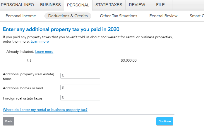 Property taxes input