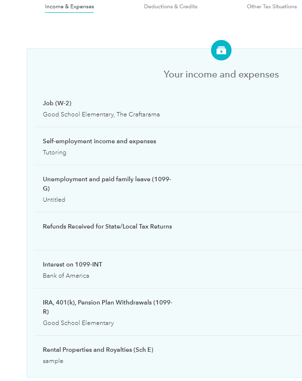 Overall income input