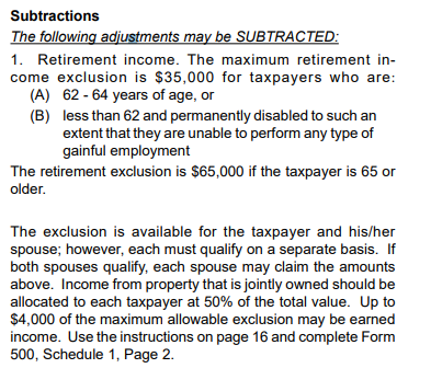 Retirement income exclusion