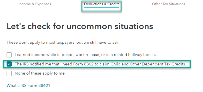 CDC form 8862 question