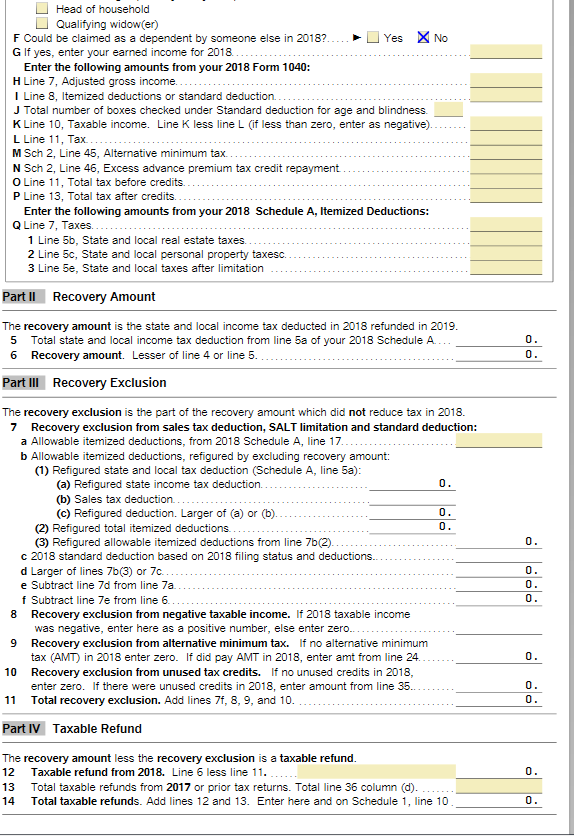 Are the instructions for calculating the taxable portion of the state tax  refund correct? Referencing non-existent lines on 2018 1040 (line 40, 44,  56, etc)?