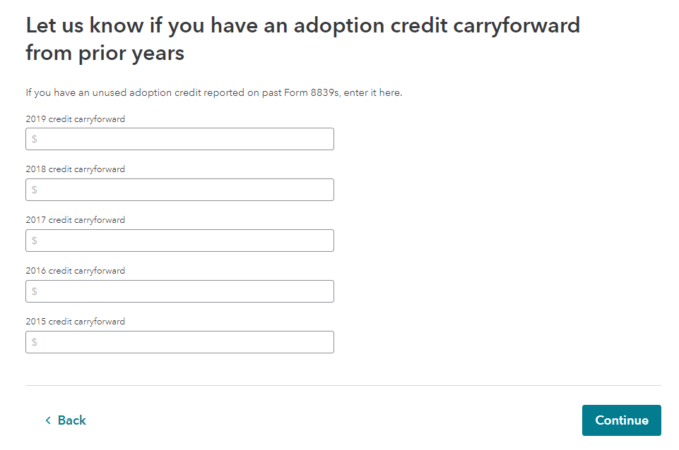 Adoption credit carryforward input