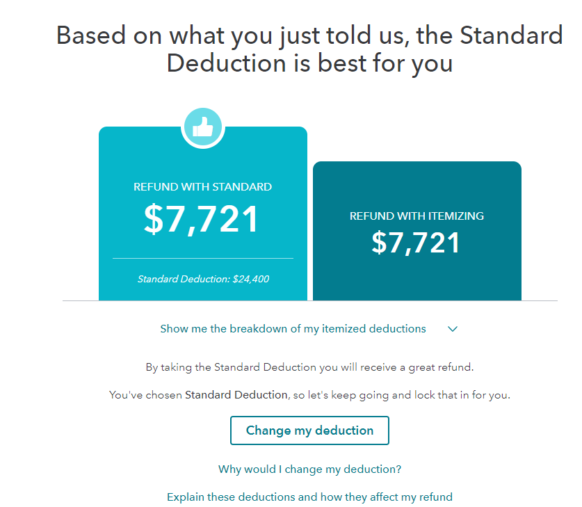 Standard versus itemized deduction