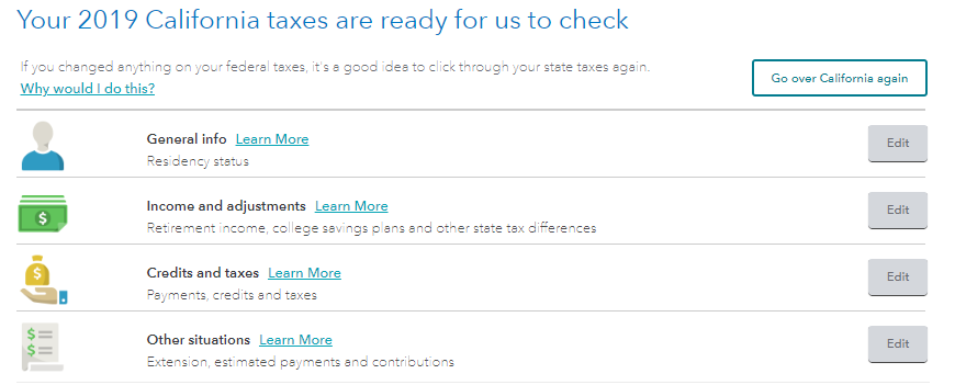Example summary screen