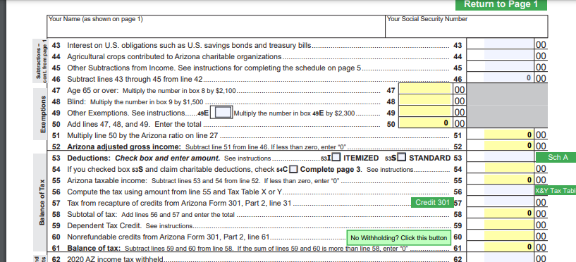 AZ nonresident tax due