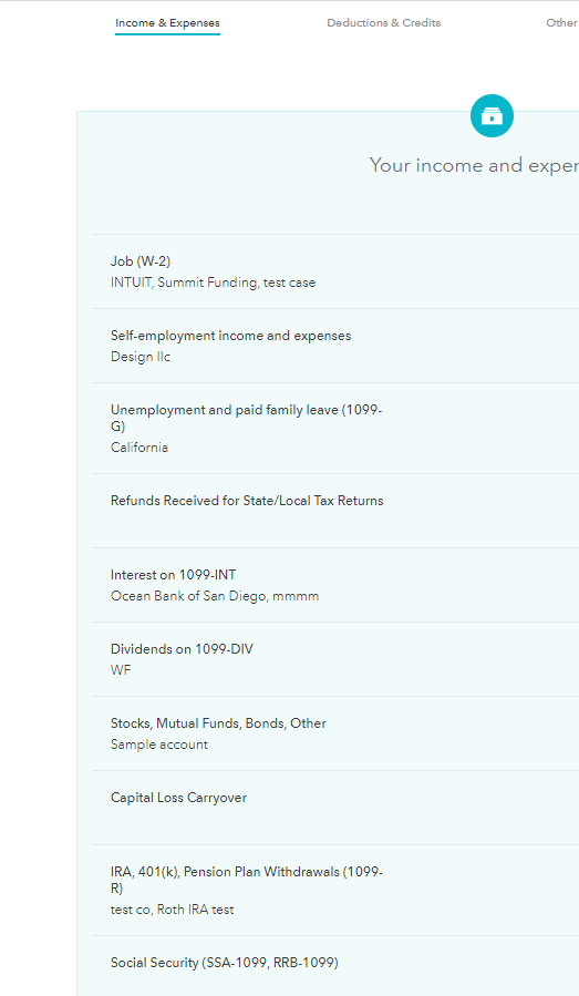 Income input
