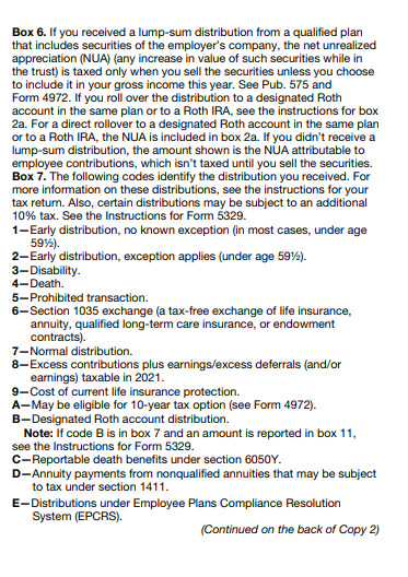 Box 7 distribution codes