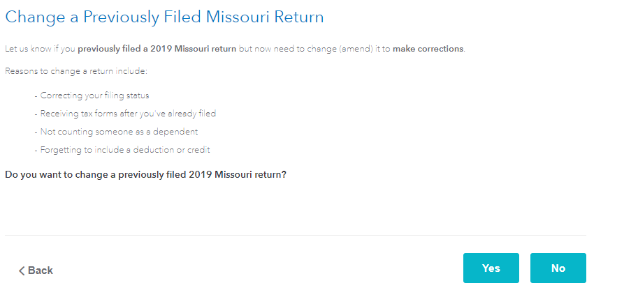 Missouri return amend