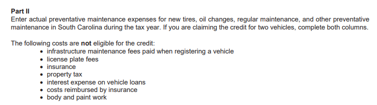 South Carolina maintenance costs