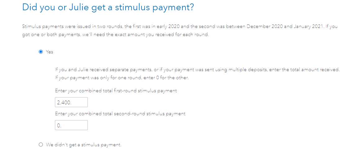 Stimulus payment input