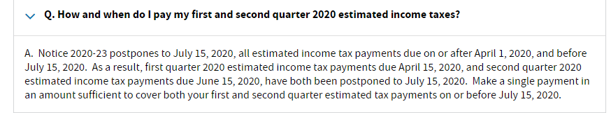 2020 Estimated tax payment date