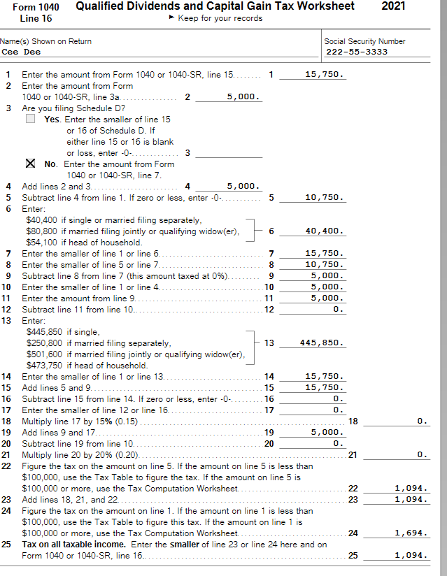Qualified Dividends and Capital Gain Tax Worksheet.