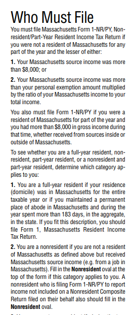 MA Nonresident filing