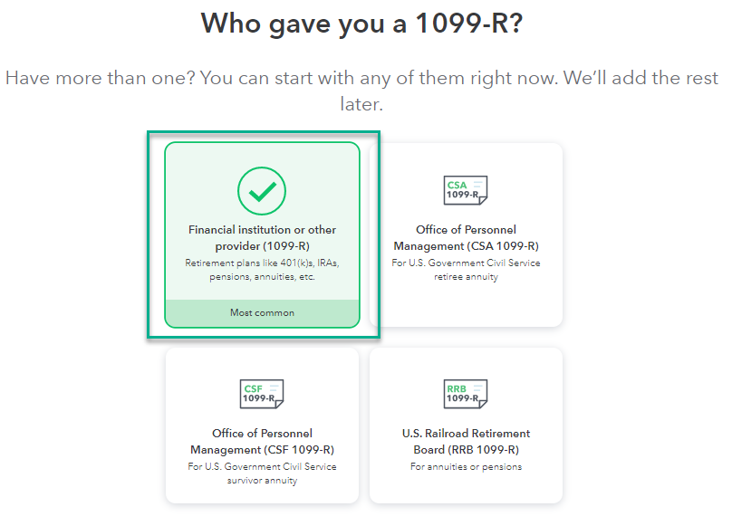 1099-R type selection