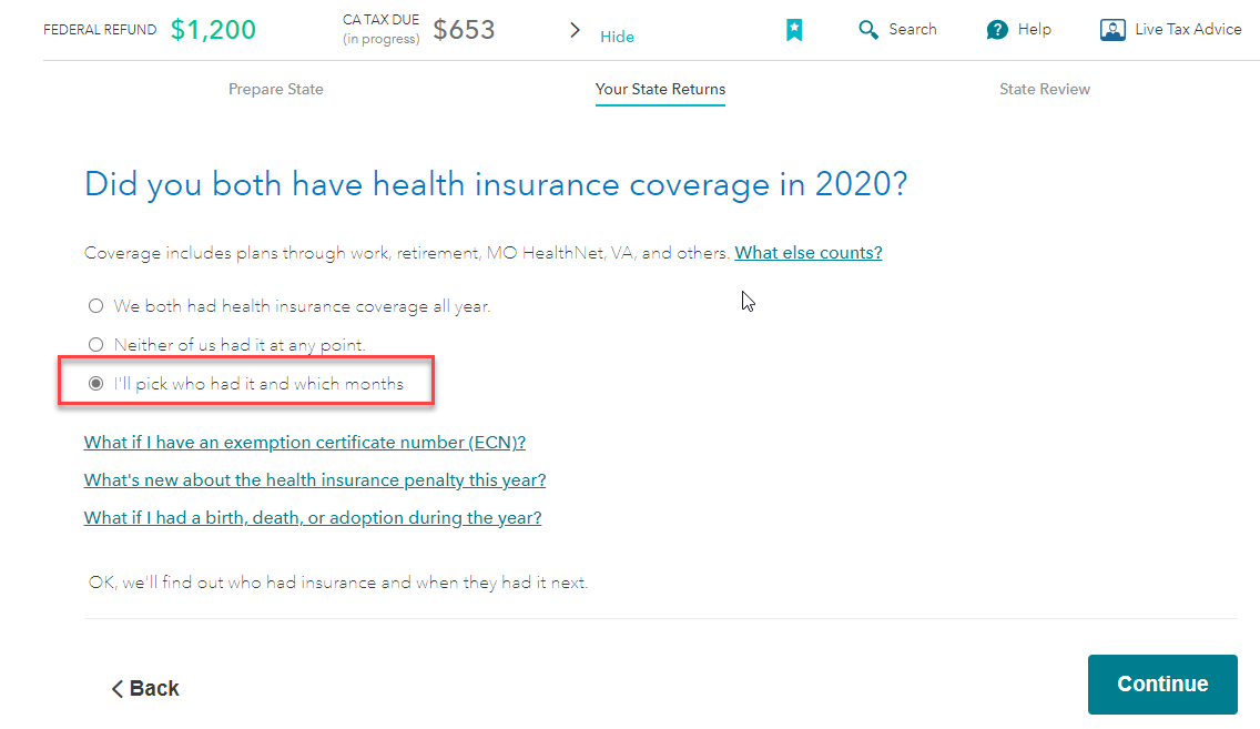 Did you both have health insurance coverage in 2020?