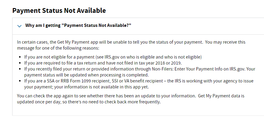 Payment status for nonfilers