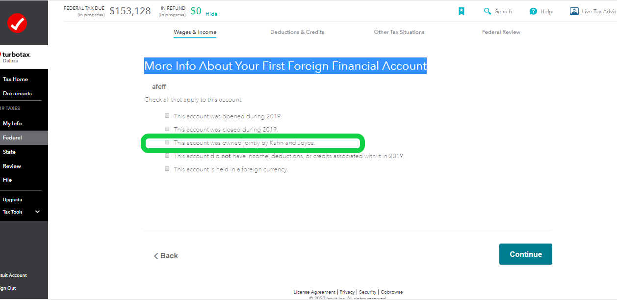 Financial account joint
