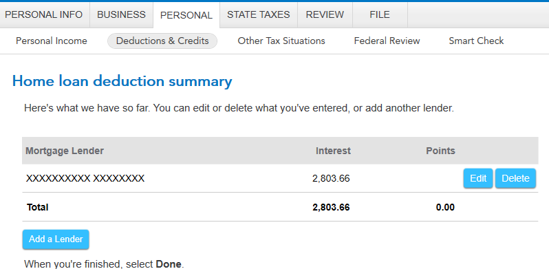 Mortgage interest deduction entries