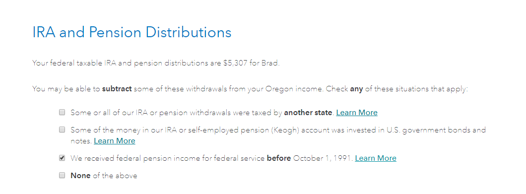 Federal service input in OR return