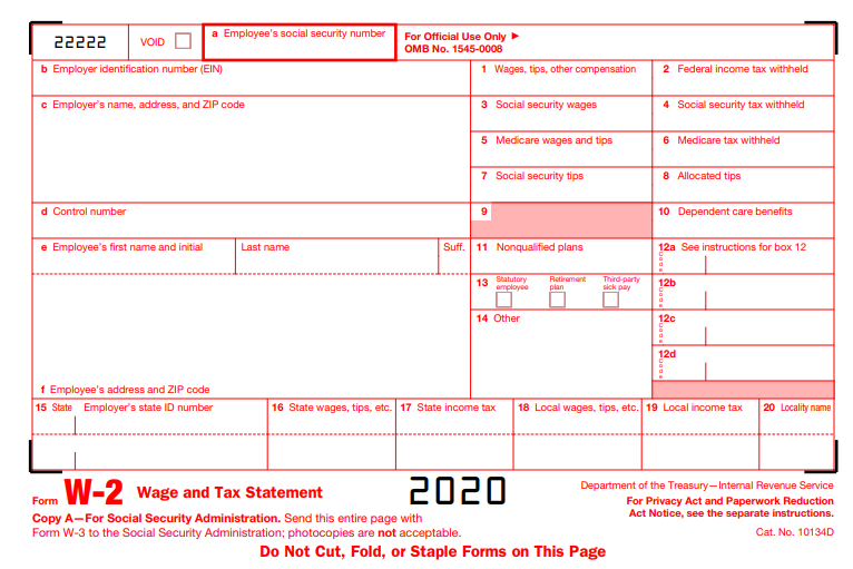 Blank W-2 form