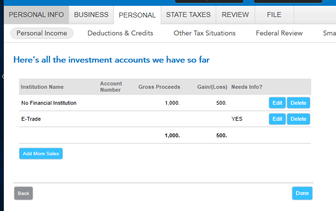 Capital gain input